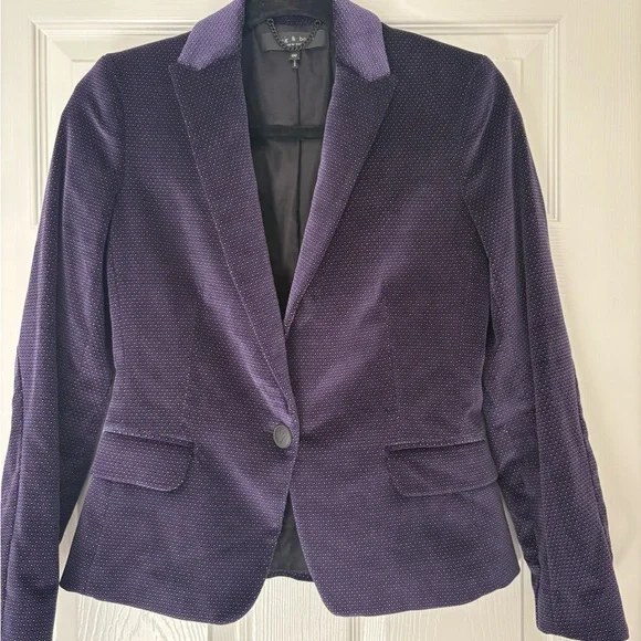 Rag & Bone Blazer Women’s Size 00 Velvet Print Lexi One Button Lined Career Glam - Picture 3 of 10